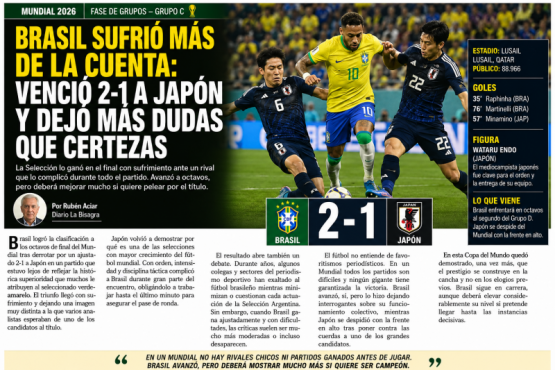 ¡Sorpresa en el Mundial! Brasil avanza con dudas tras sufrir ante Japón en un partido inesperado